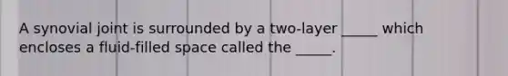 A synovial joint is surrounded by a two-layer _____ which encloses a fluid-filled space called the _____.
