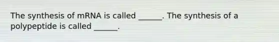 The synthesis of mRNA is called ______. The synthesis of a polypeptide is called ______.