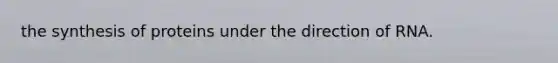 the synthesis of proteins under the direction of RNA.