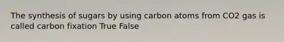 The synthesis of sugars by using carbon atoms from CO2 gas is called carbon fixation True False