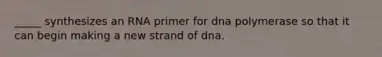 _____ synthesizes an RNA primer for dna polymerase so that it can begin making a new strand of dna.