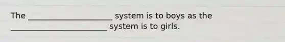 The _____________________ system is to boys as the ________________________ system is to girls.