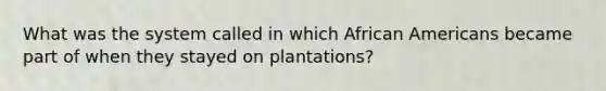 What was the system called in which African Americans became part of when they stayed on plantations?