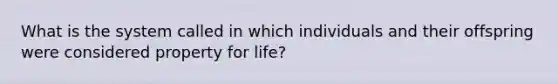 What is the system called in which individuals and their offspring were considered property for life?