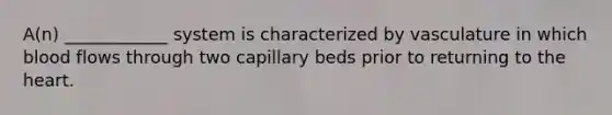 A(n) ____________ system is characterized by vasculature in which blood flows through two capillary beds prior to returning to the heart.