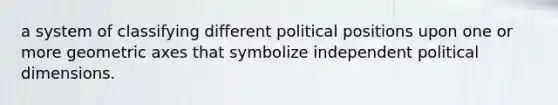 a system of classifying different political positions upon one or more geometric axes that symbolize independent political dimensions.