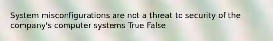 System misconfigurations are not a threat to security of the company's computer systems True False