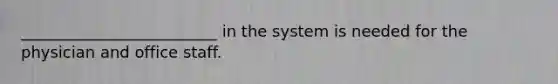 _________________________ in the system is needed for the physician and office staff.