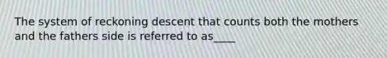 The system of reckoning descent that counts both the mothers and the fathers side is referred to as____