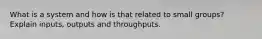 What is a system and how is that related to small groups? Explain inputs, outputs and throughputs.