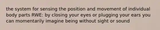 the system for sensing the position and movement of individual body parts RWE: by closing your eyes or plugging your ears you can momentarily imagine being without sight or sound