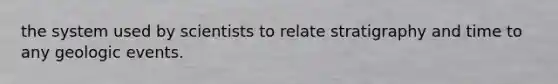 the system used by scientists to relate stratigraphy and time to any geologic events.