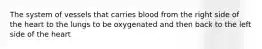 The system of vessels that carries blood from the right side of the heart to the lungs to be oxygenated and then back to the left side of the heart