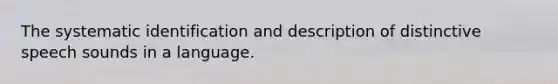 The systematic identification and description of distinctive speech sounds in a language.