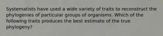 Systematists have used a wide variety of traits to reconstruct the phylogenies of particular groups of organisms. Which of the following traits produces the best estimate of the true phylogeny?