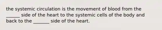 the systemic circulation is the movement of blood from the ______ side of the heart to the systemic cells of the body and back to the _______ side of the heart.