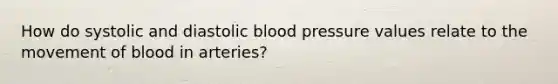 How do systolic and diastolic <a href='https://www.questionai.com/knowledge/kD0HacyPBr-blood-pressure' class='anchor-knowledge'>blood pressure</a> values relate to the movement of blood in arteries?