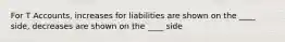 For T Accounts, increases for liabilities are shown on the ____ side, decreases are shown on the ____ side