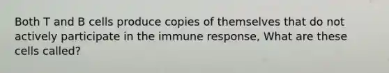 Both T and B cells produce copies of themselves that do not actively participate in the immune response, What are these cells called?