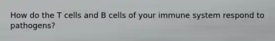 How do the T cells and B cells of your immune system respond to pathogens?