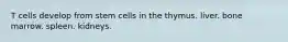 T cells develop from stem cells in the thymus. liver. bone marrow. spleen. kidneys.