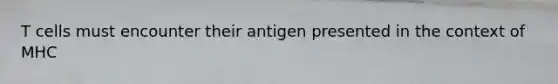 T cells must encounter their antigen presented in the context of MHC