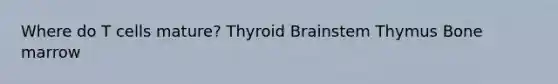 Where do T cells mature? Thyroid Brainstem Thymus Bone marrow