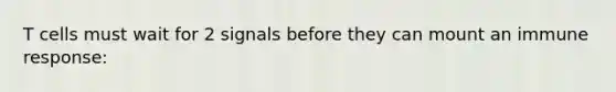 T cells must wait for 2 signals before they can mount an immune response: