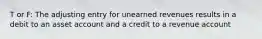 T or F: The adjusting entry for unearned revenues results in a debit to an asset account and a credit to a revenue account