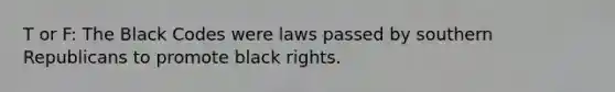 T or F: The Black Codes were laws passed by southern Republicans to promote black rights.