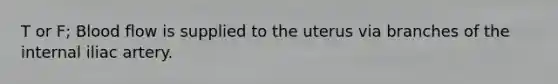 T or F; Blood flow is supplied to the uterus via branches of the internal iliac artery.