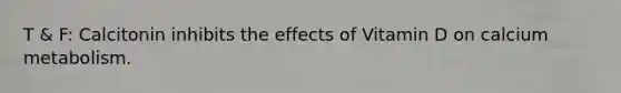 T & F: Calcitonin inhibits the effects of Vitamin D on calcium metabolism.