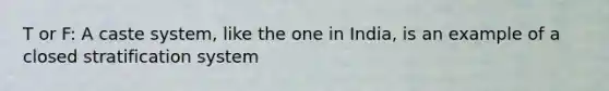 T or F: A caste system, like the one in India, is an example of a closed stratification system