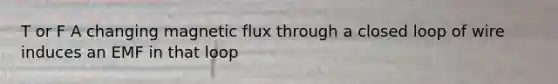 T or F A changing magnetic flux through a closed loop of wire induces an EMF in that loop