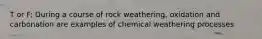 T or F: During a course of rock weathering, oxidation and carbonation are examples of chemical weathering processes