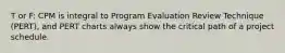 T or F: CPM is integral to Program Evaluation Review Technique (PERT), and PERT charts always show the critical path of a project schedule.