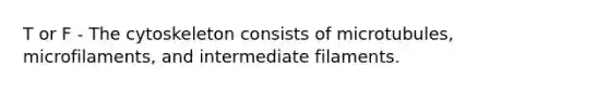 T or F - The cytoskeleton consists of microtubules, microfilaments, and intermediate filaments.