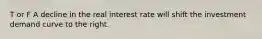 T or F A decline in the real interest rate will shift the investment demand curve to the right.