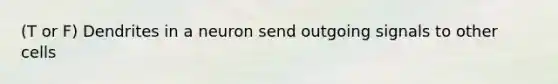 (T or F) Dendrites in a neuron send outgoing signals to other cells