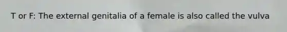 T or F: The external genitalia of a female is also called the vulva