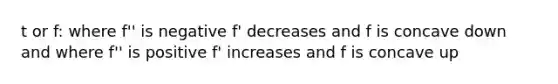 t or f: where f'' is negative f' decreases and f is concave down and where f'' is positive f' increases and f is concave up