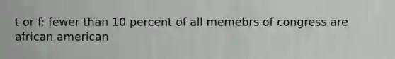 t or f: fewer than 10 percent of all memebrs of congress are african american