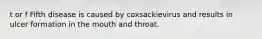 t or f Fifth disease is caused by coxsackievirus and results in ulcer formation in the mouth and throat.