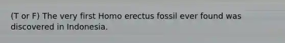 (T or F) The very first Homo erectus fossil ever found was discovered in Indonesia.