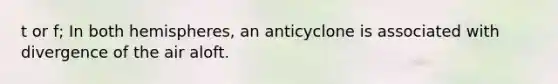 t or f; In both hemispheres, an anticyclone is associated with divergence of the air aloft.