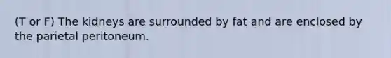 (T or F) The kidneys are surrounded by fat and are enclosed by the parietal peritoneum.