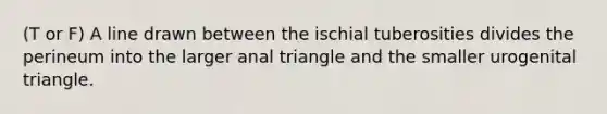 (T or F) A line drawn between the ischial tuberosities divides the perineum into the larger anal triangle and the smaller urogenital triangle.