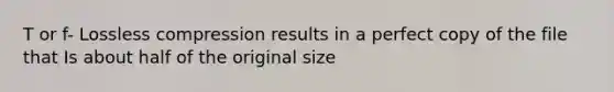 T or f- Lossless compression results in a perfect copy of the file that Is about half of the original size