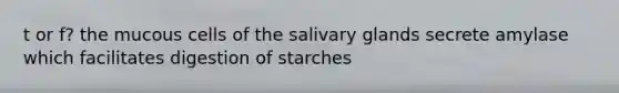 t or f? the mucous cells of the salivary glands secrete amylase which facilitates digestion of starches