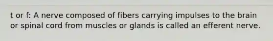 t or f: A nerve composed of fibers carrying impulses to the brain or spinal cord from muscles or glands is called an efferent nerve.​